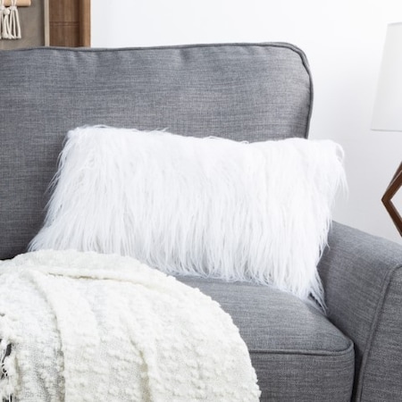 Hastings Home 12x20 Faux Fur Lumbar Pillow, White 638945ELS